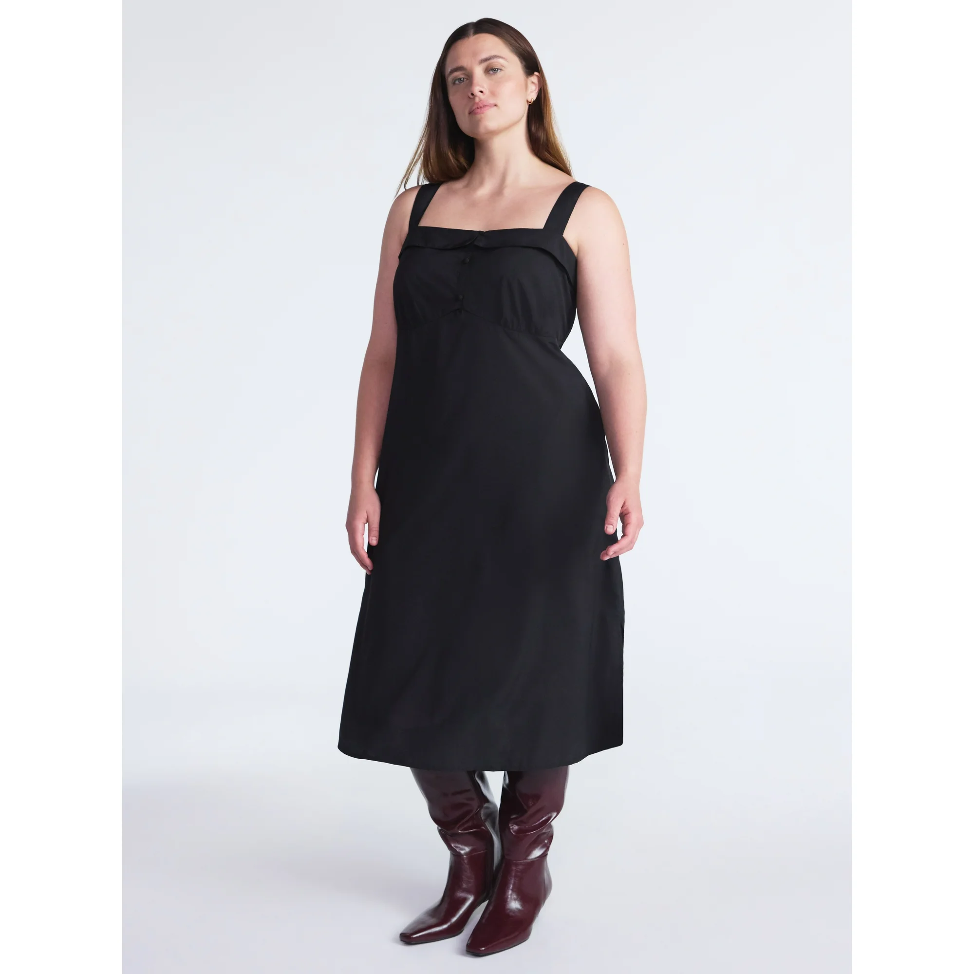 Scoop, Scoop Women’s and Women’s Plus Foldover Square Neck Midi Dress, Sizes Xs-4x