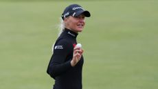 Charley Hull of England reacts to her birdie on the 18th green during Day One of the AIG Women's Open at St Andrews Old Course on August 22, 2024 in St Andrews, Scotland.