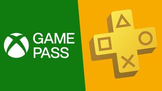 Xbox Game Pass logo and PS Plus logo facing off