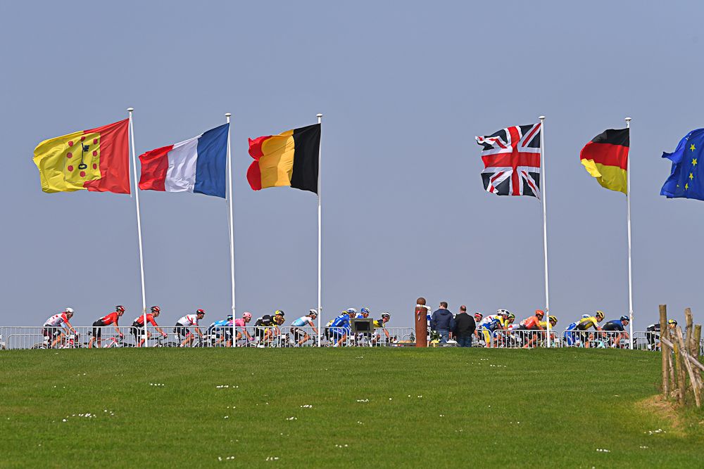 Flags fly along the Gent-Wevelgem course