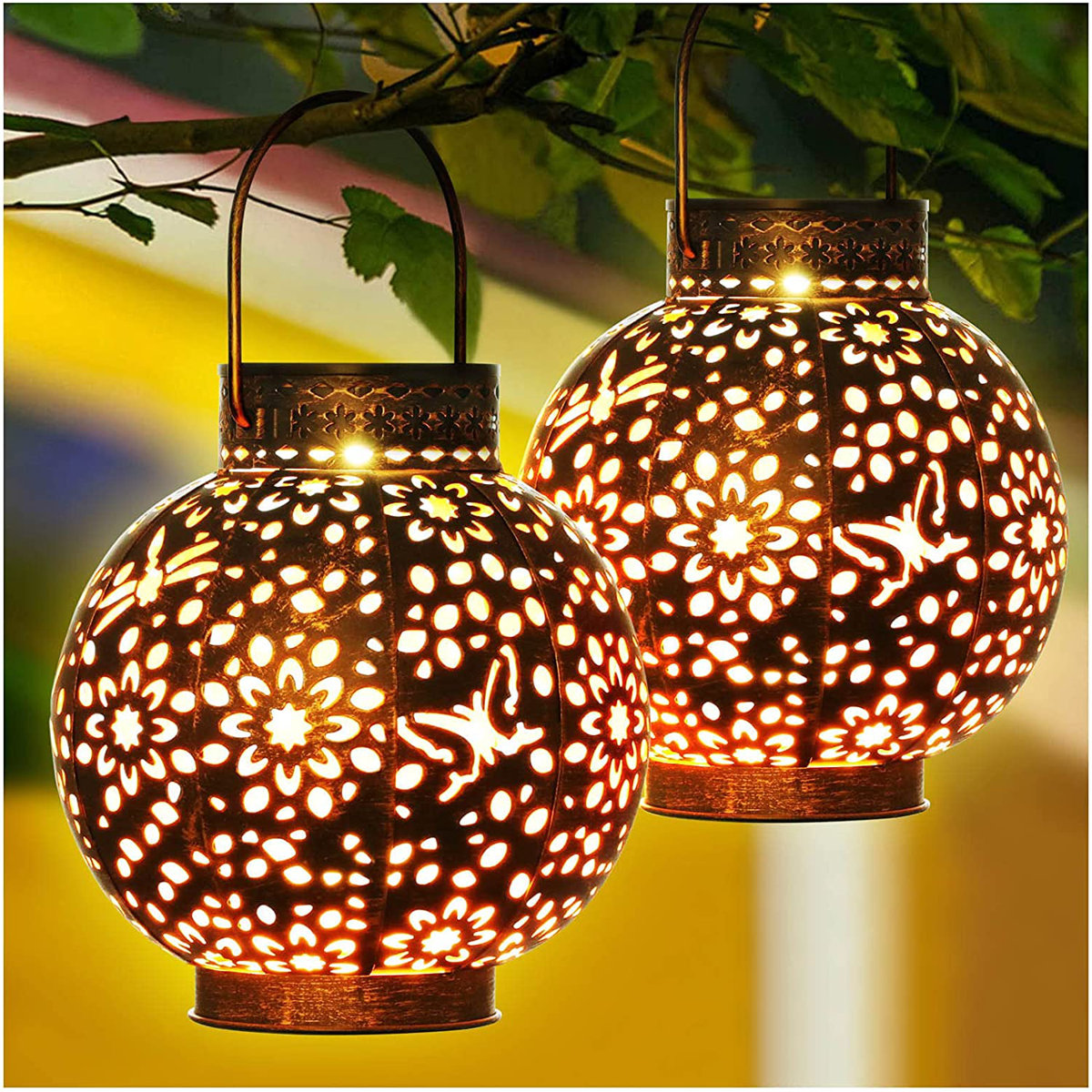 Kooper Solar Lantern Outdoor Hanging Solar Lights Metal Retro Lantern Decorative Waterproof Table Lanterns Solar Garden Lights Led Lighting for Yard Tree Fence Patio Garden Decor, 2 Pack &amp;amp; Reviews | Wayfair