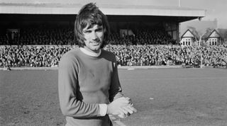 Manchester United player George Best during a match against Northampton Town, UK, 7th February 1970. (Photo by Joe Bangay/Daily Express/Getty Images)