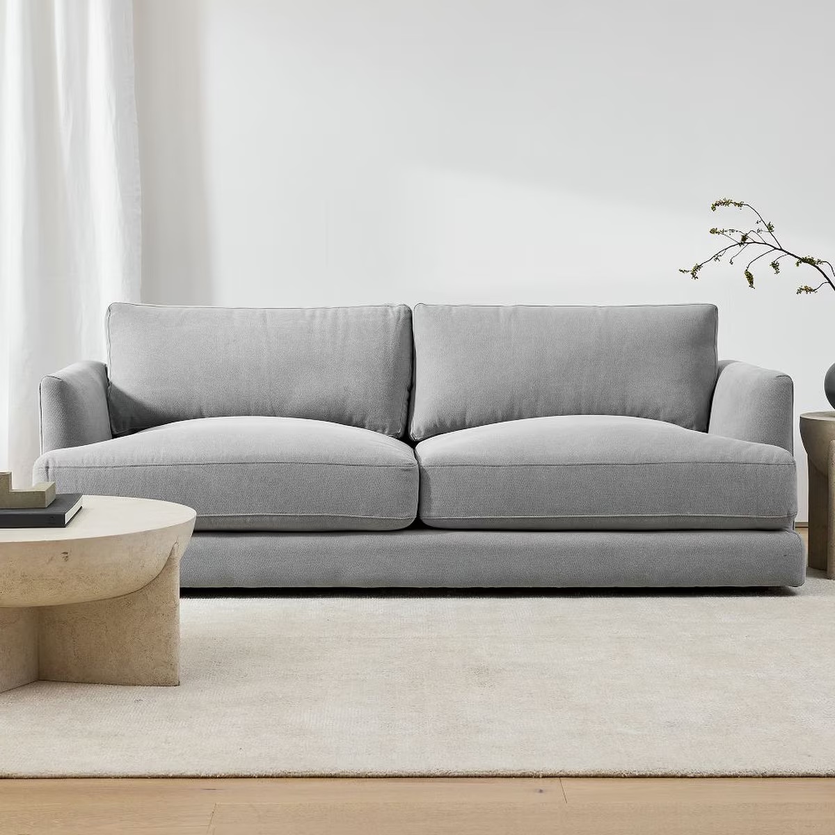 large grey low-slung sofa