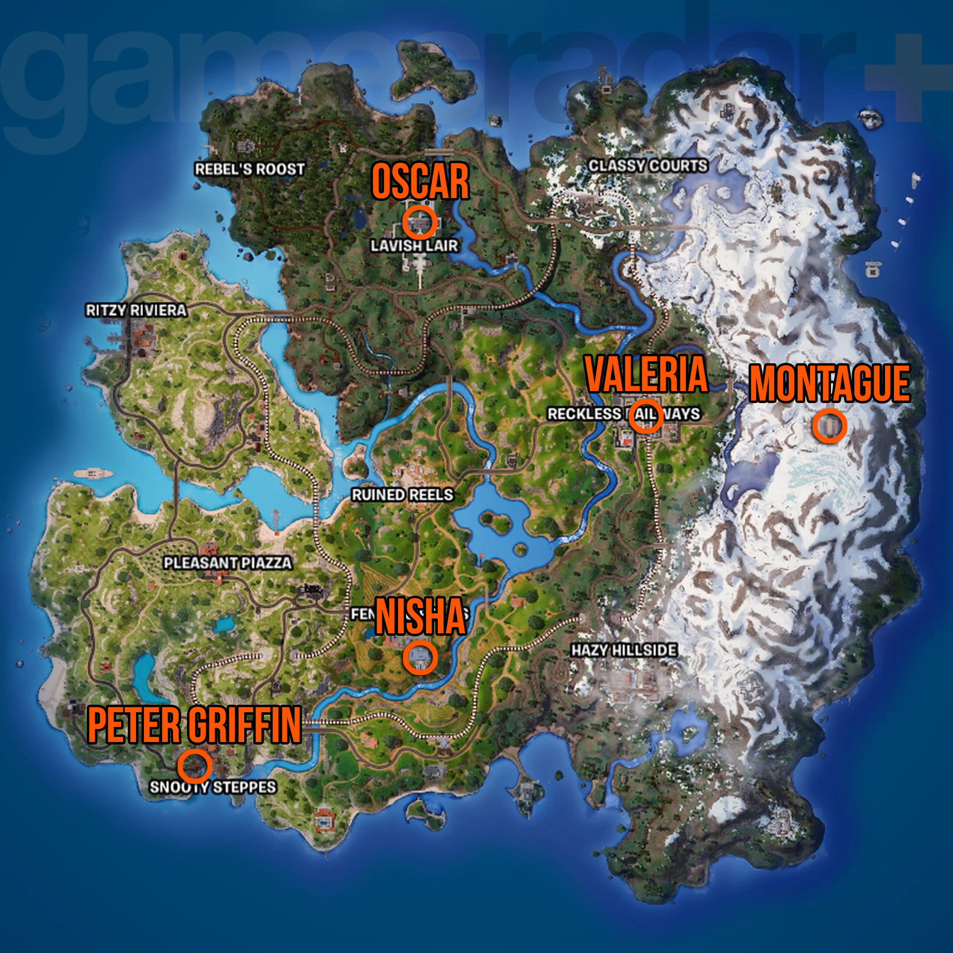 Emplacements des ennemis tactiques et lourds de la Fortnite Legion sur la carte