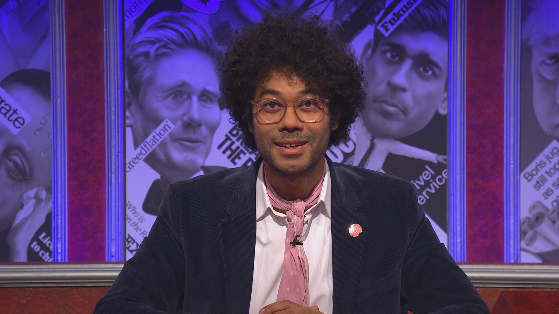 Richard Ayoade presenting a previous series of HIGNFY.