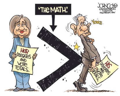 Political Cartoon U.. Clinton Sanders Delegate Math