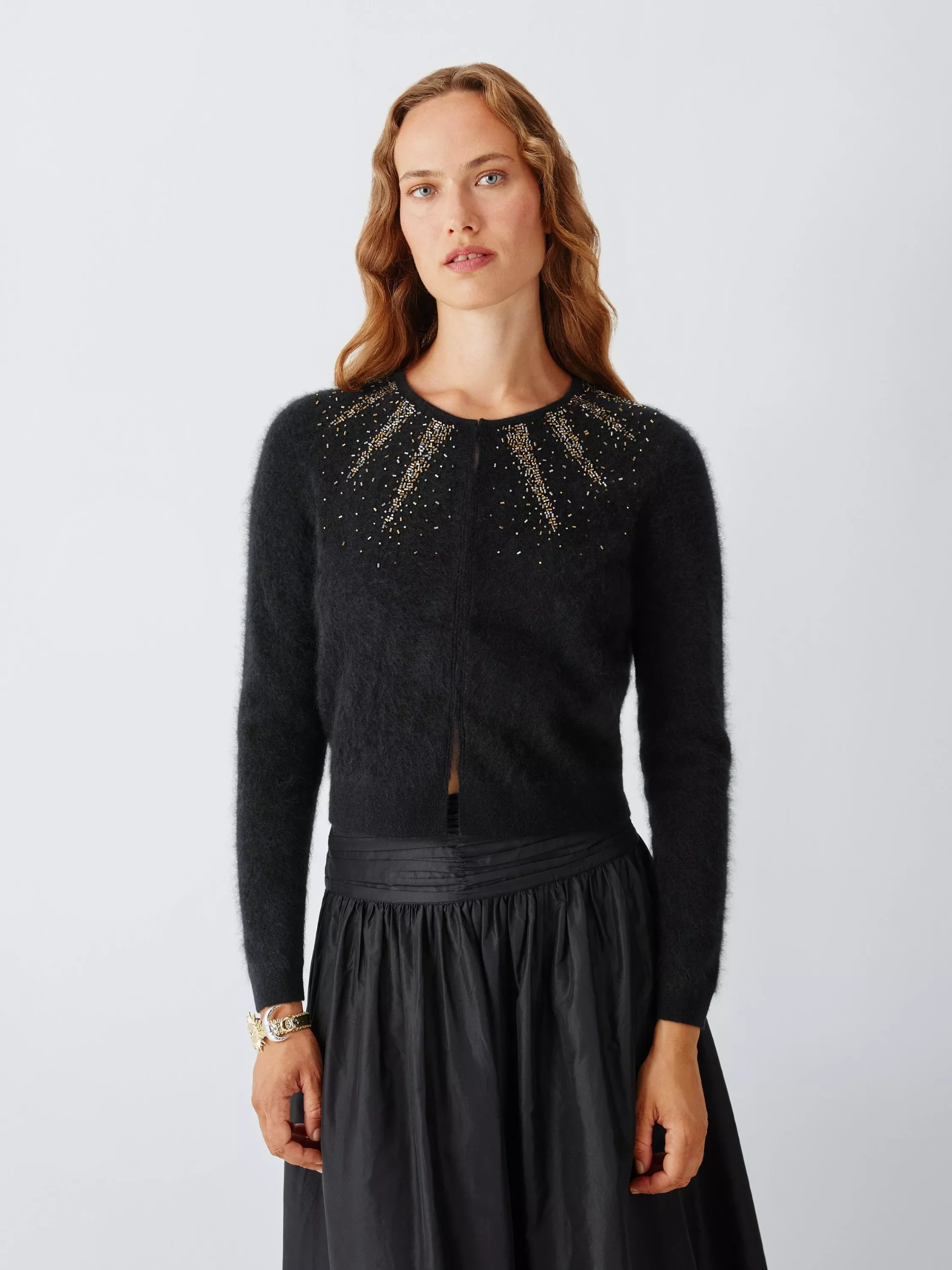 John Lewis X Rixo Geneva Pure Cashmere Embellished Cardigan, Black