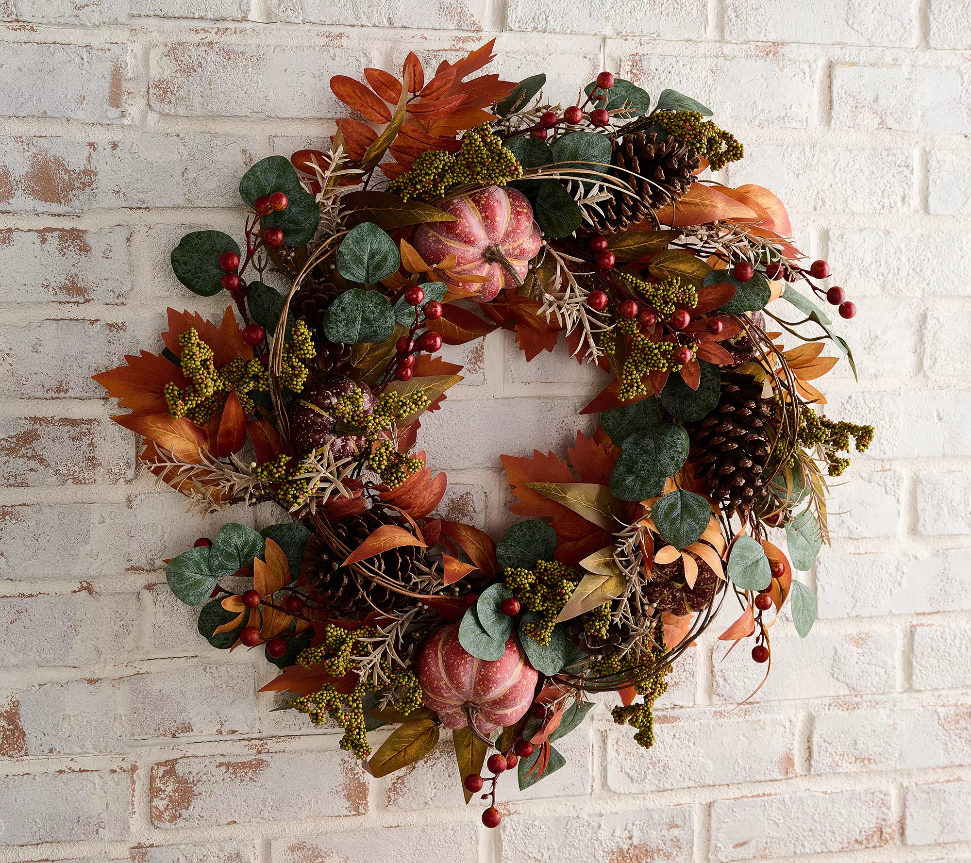 24&quot; Pumpkin, Pinecone and Leaf Wreath by Valerie