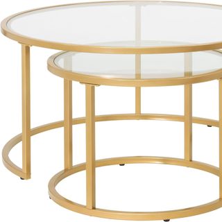 nesting tables with gold and glass 