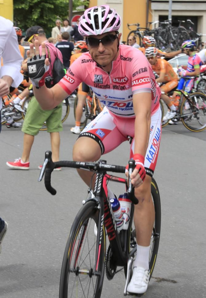 Giro d'Italia leader Luca Paolini (Katusha) awaits the start of stage 5
