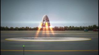 screenshot from animation of SpaceX's Dragon V2 spacecraft.