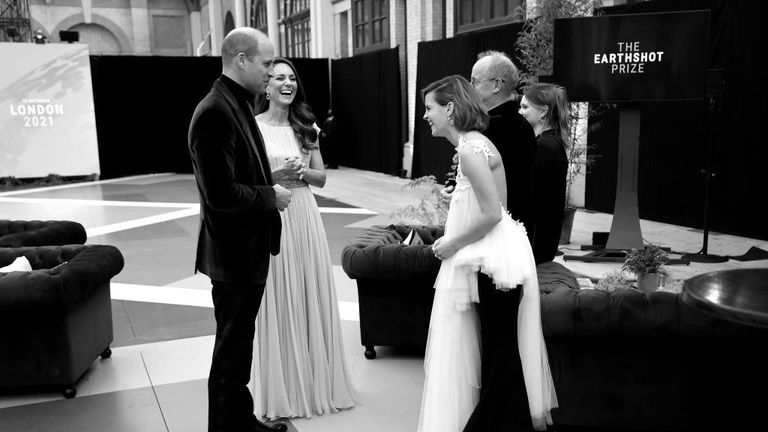 london, england october 17 in this exclusive image released on october 21, 2021, prince william, duke of cambridge and catherine, duchess of cambridge laugh with emma watson during the earthshot prize 2021 at alexandra palace on october 17, 2021 in london, england photo by chris jacksongetty images