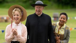 Claudie Blakley, Mark Williams and Ruby-May Martinwood in Father Brown season 11