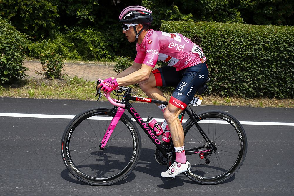 Overall leader Valerio Conti (UAE Team Emirates) during stage 11 at the Giro d'Italia