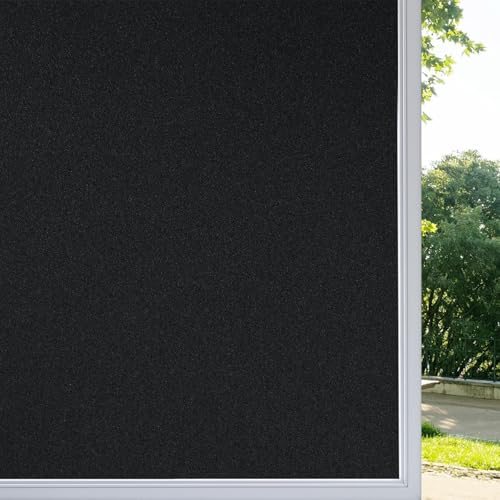 Rabbitgoo Blackout Window Film, Black Out Window Film Privacy Day and Night, Blackout Glass Sticker Vinyl Covering for Glass Doors, Light Blocking Uv Protection Dark Black 44.5x200 Cm