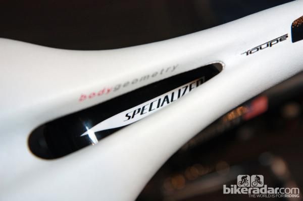 Specialized cleverly tucked in an additional label on top of the seatpost that can only be seen with a cutout saddle.