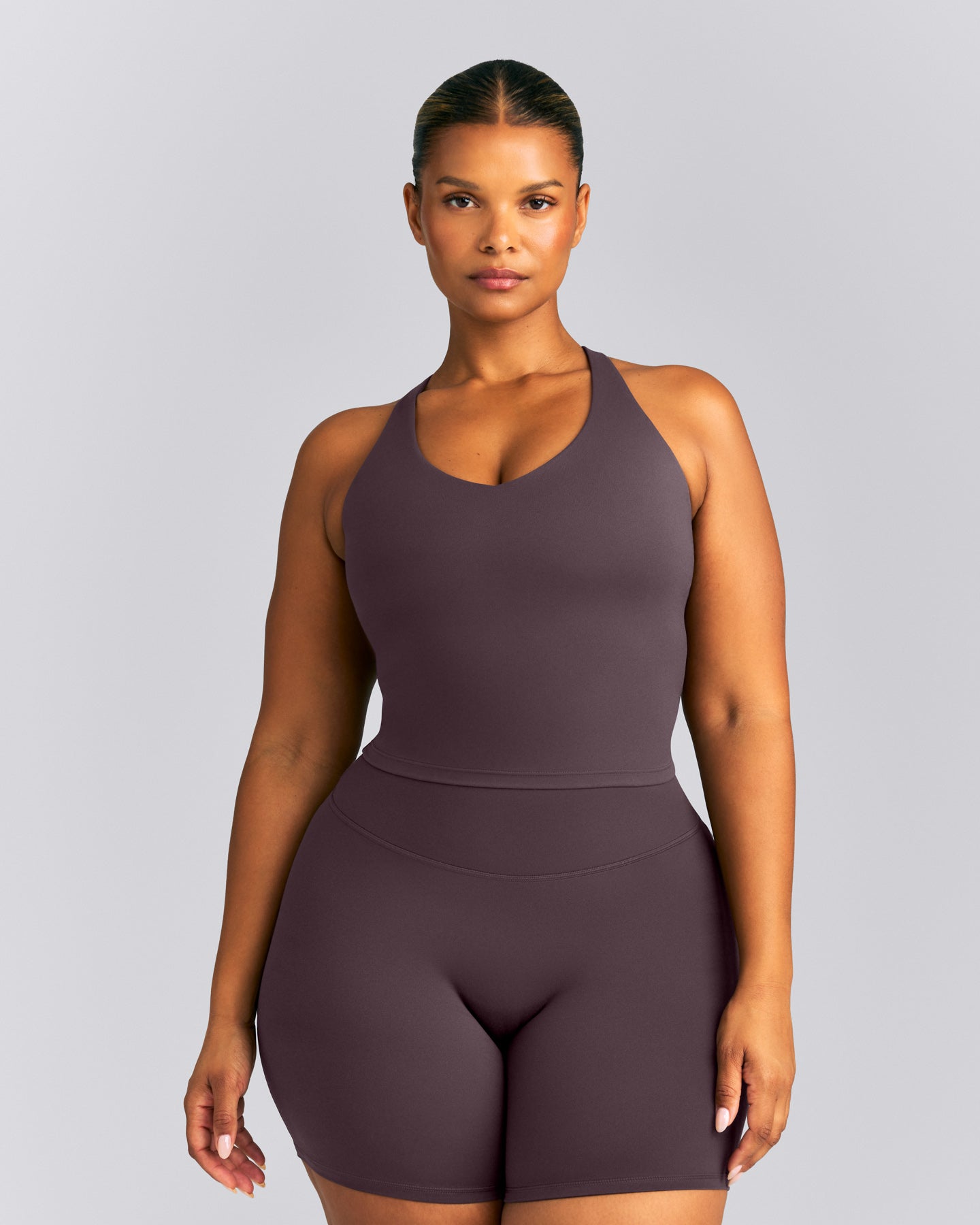 Softmotion&amp;trade; Racer Back Mid Vest With Built in Bra Shelf | Dark Umber Brown