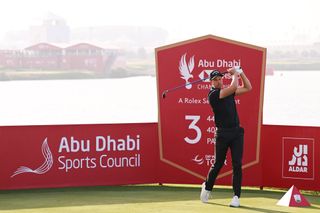 Stenson hits his tee shot in Abu Dhabi