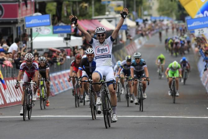 John Degenkolb (Team Argos-Shimano) celebrates the first Giro d'Italia stage win of his career