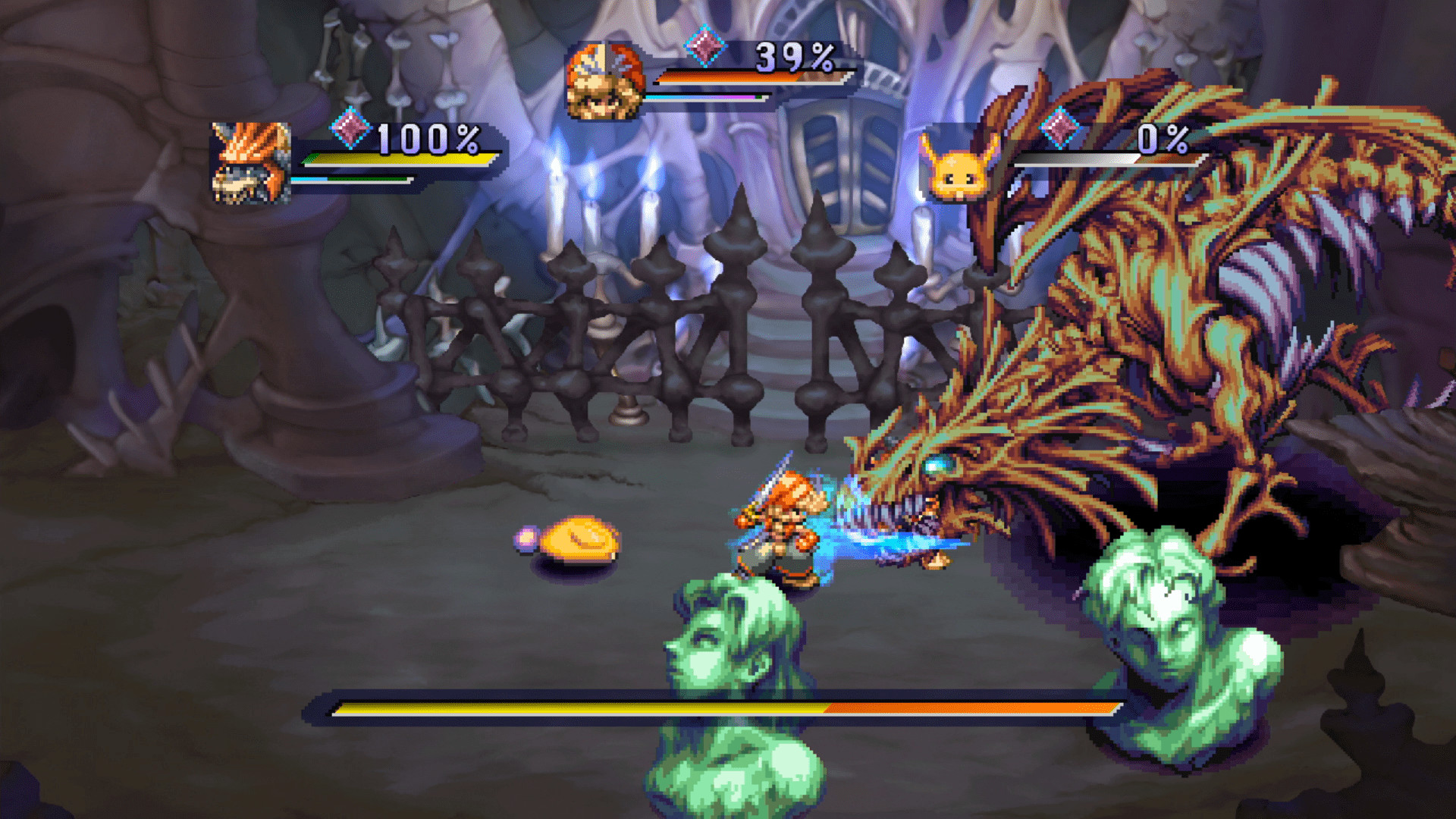 In-game screenshot of the player fighting a dragon in Legend of Mana.