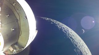 On the 20th day of the Artemis I mission, Orion captured the Earth rising behind the Moon following the return powered flyby. T