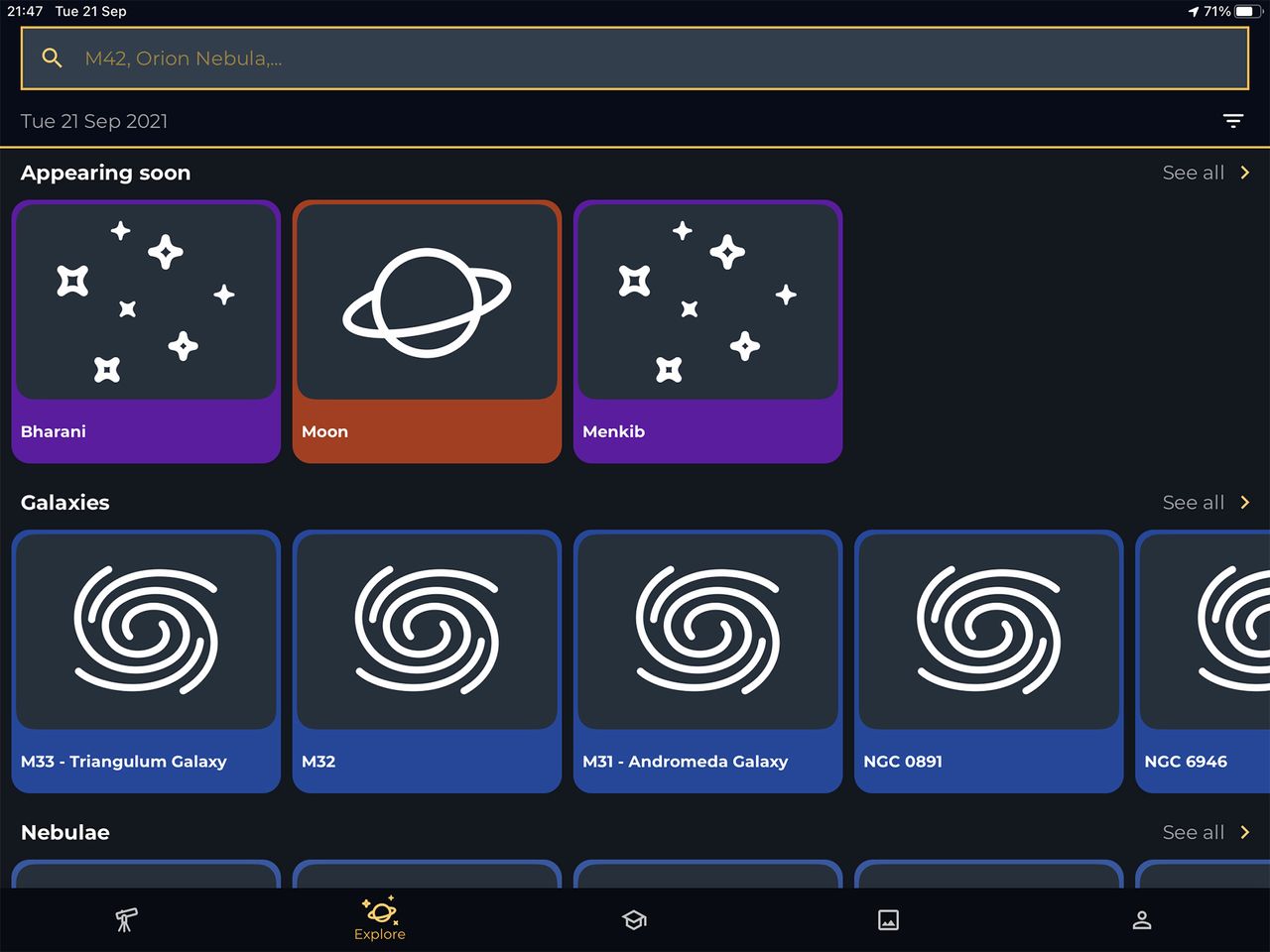 Screengrab of the Unistellar eVscope 2 smart telescope companion app interface