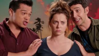 Rachel Bloom with Vincent Rodriguez and Santino Fontana in Crazy Ex-Girlfriend