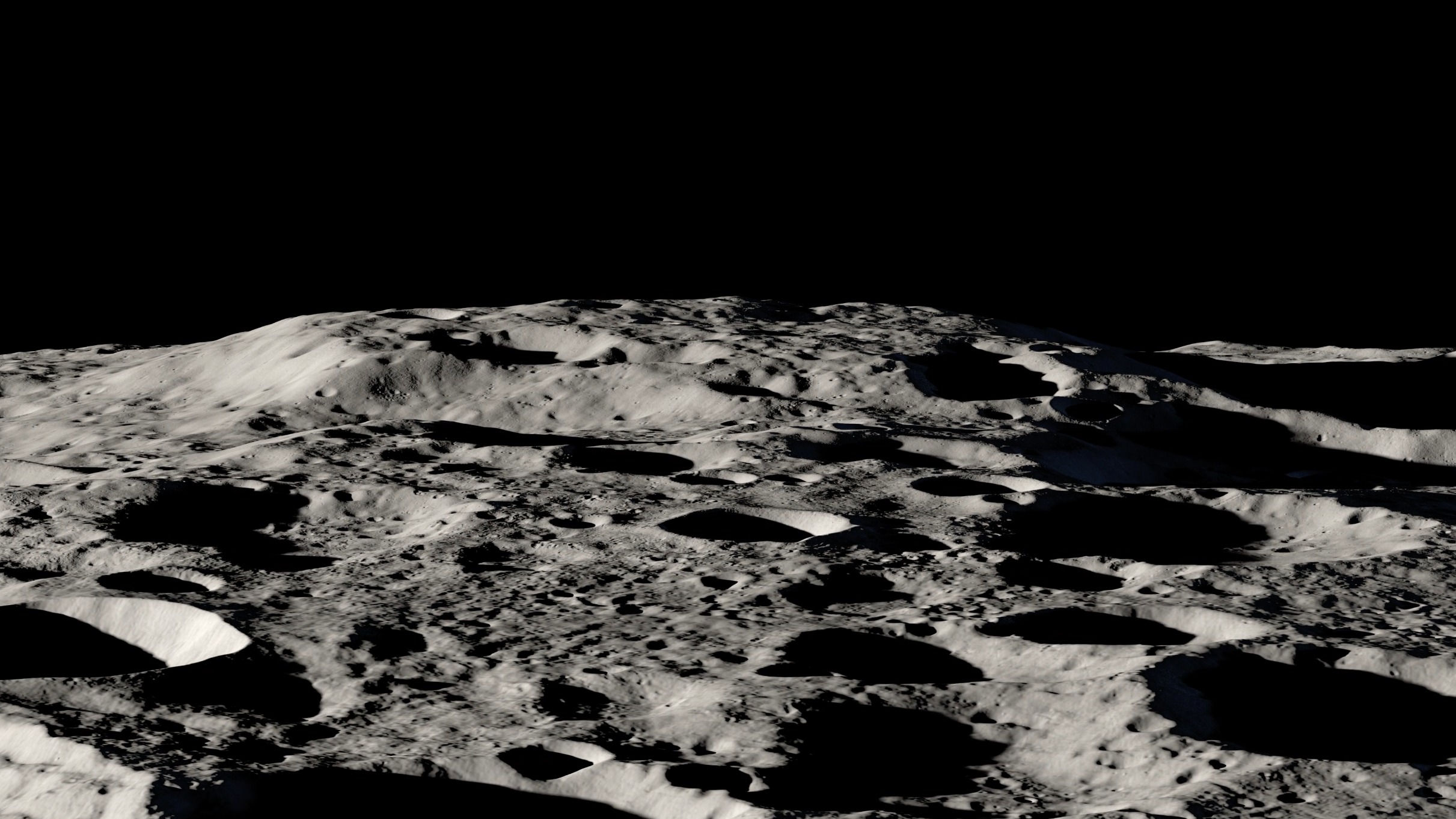 An illustration of Mons Mouton, a mesa-like lunar mountain near the moon's south pole named after NASA mathematician Melba Mouton.