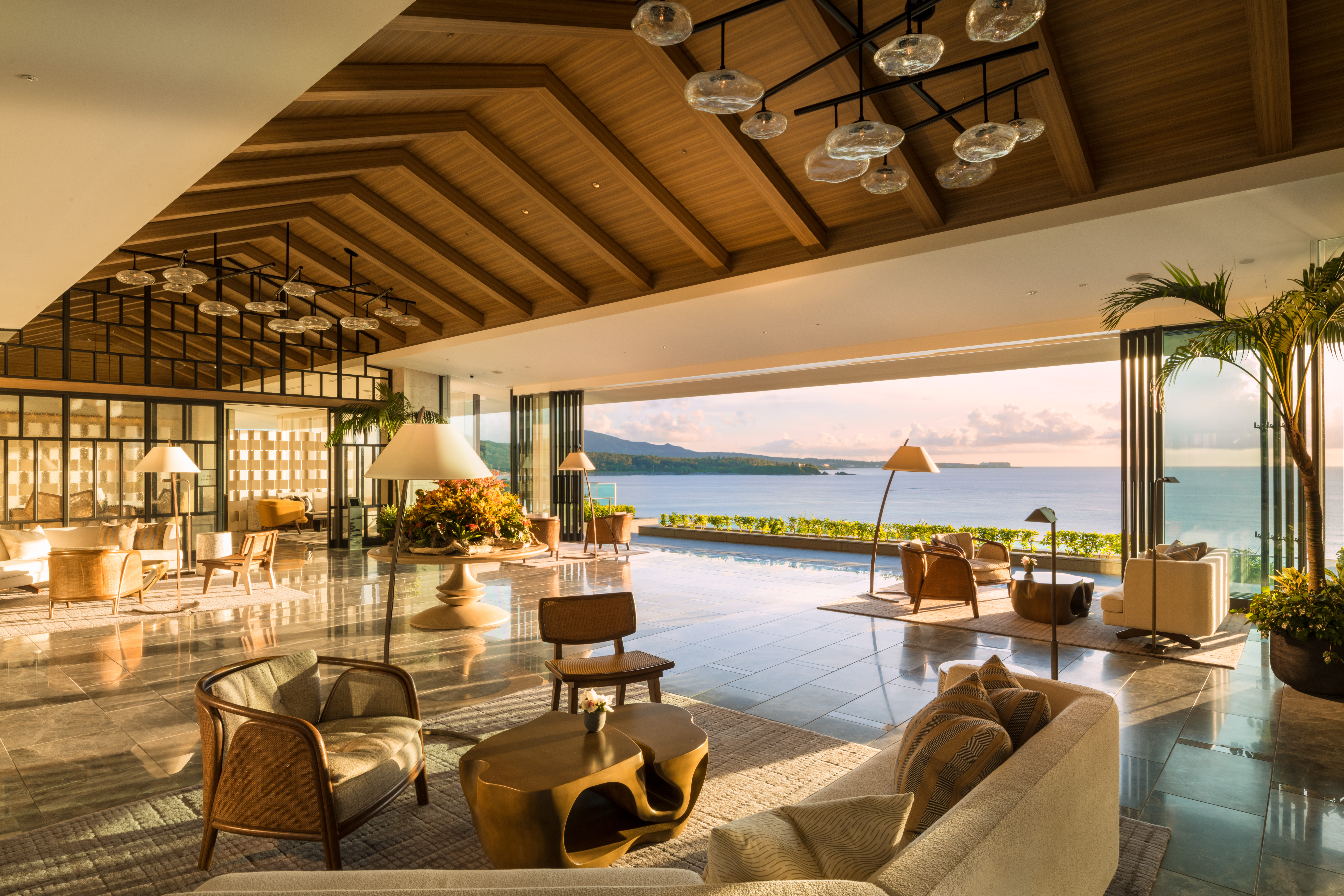 The open air lobby at Halekulani Okinawa