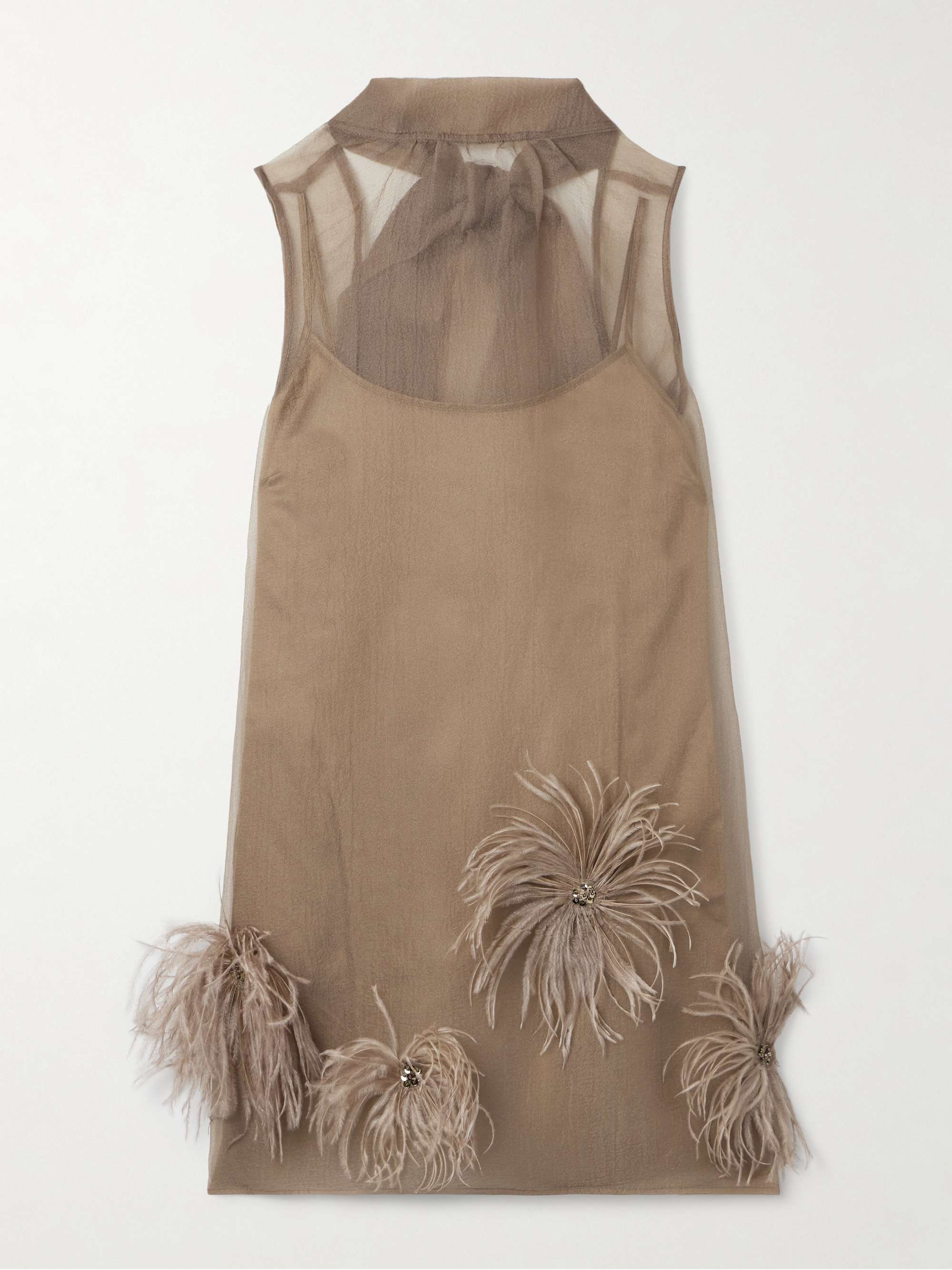 Albee Embellished Feather-Trimmed Crepon Turtleneck Mini Dress