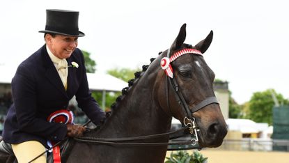 Hack Shildons Plan B and Jo Bates pose for a head and neck photo having claimed the 2024 Royal Windsor hack championship
