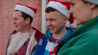 Billy Murphy (SHANE CASEY), Conor MacSweeney (ALEX MURPHY), Mairéad MacSweeney (HILARY ROSE) in The Young Offenders Christmas Special 2024