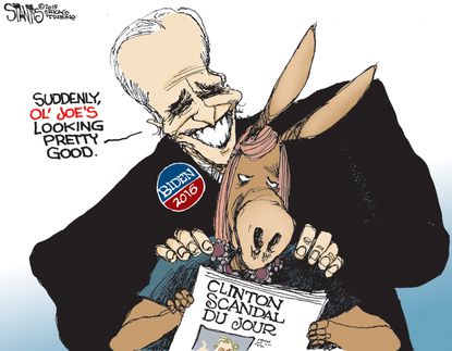 Political cartoon U.S. Democrats Clinton Biden 2016