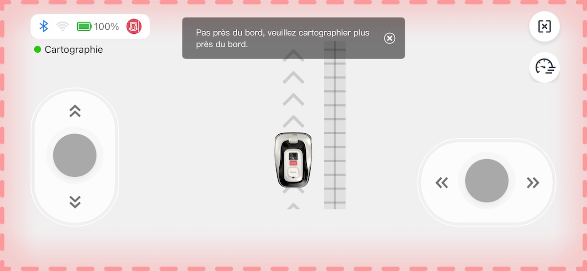 capture d'&amp;eacute;cran du pilotage manuel du robot tondeuse raccoon 2 se