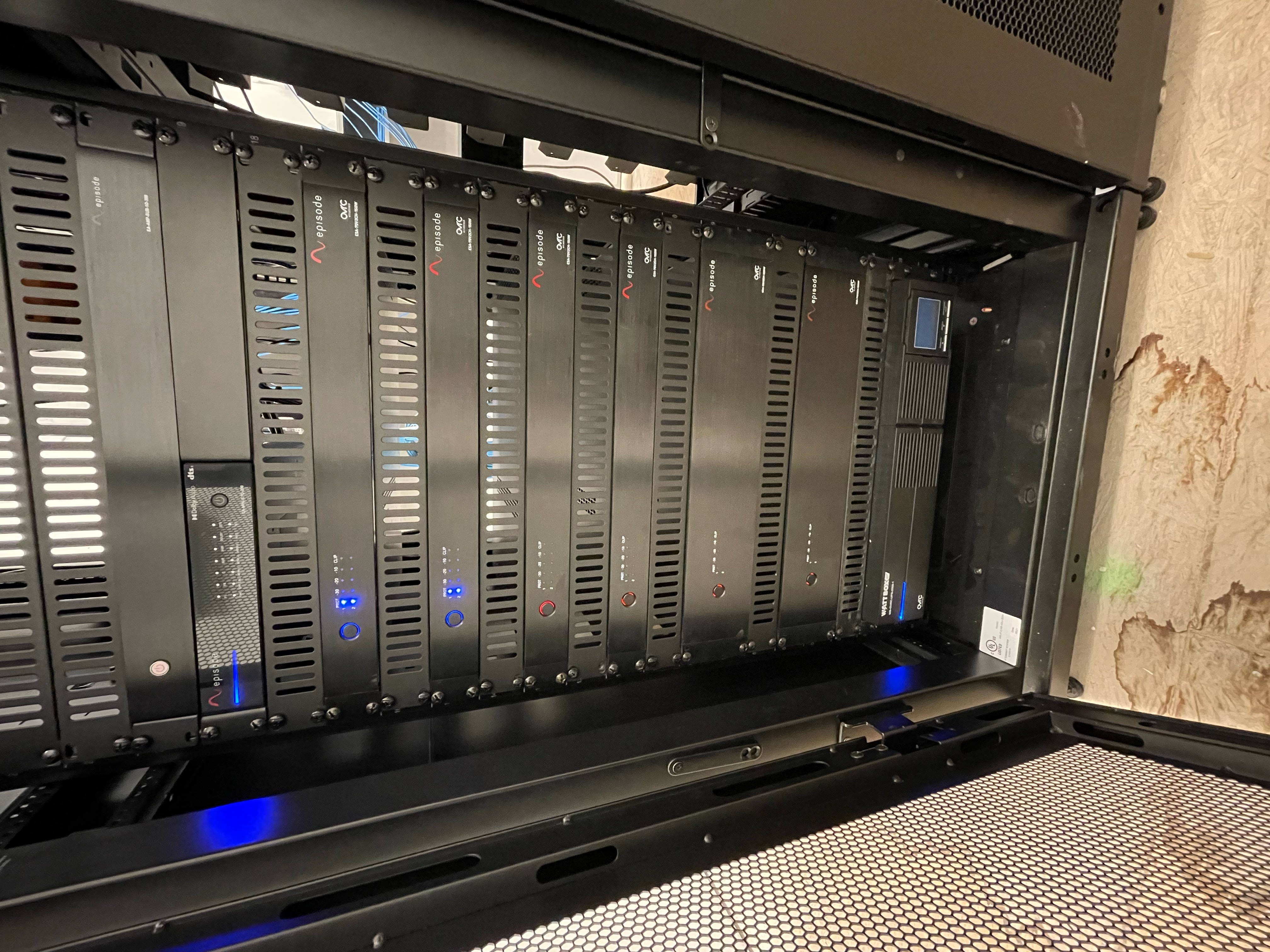 A cabinet of Snap One technology.