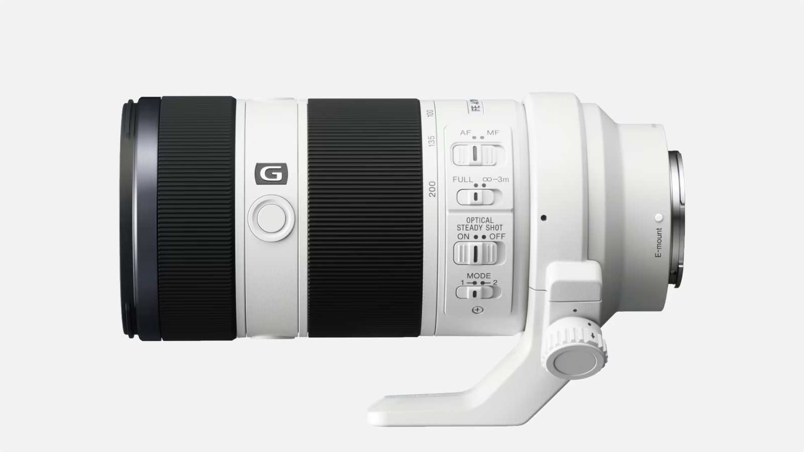 Sony FE 70-200mm f/4 G OSS telephoto zoom lens on a plain background