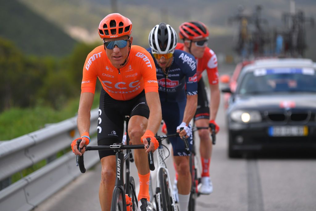 ALTO DA FIA MONCHIQUE PORTUGAL FEBRUARY 20 Michael Schr of Switzerland and CCC Team Dries De Bondt of Belgium and Team AlpecinFenix Casper Pedersen of Denmark and Team Sunweb during the 46th Volta ao Algarve 2020 Stage 2 a 1839 km stage from Sagres Vila do Bispo to Alto da Fia 884m Monchique VAlgarve2020 on February 20 2020 in Alto da Fia Monchique Portugal Photo by Tim de WaeleGetty Images