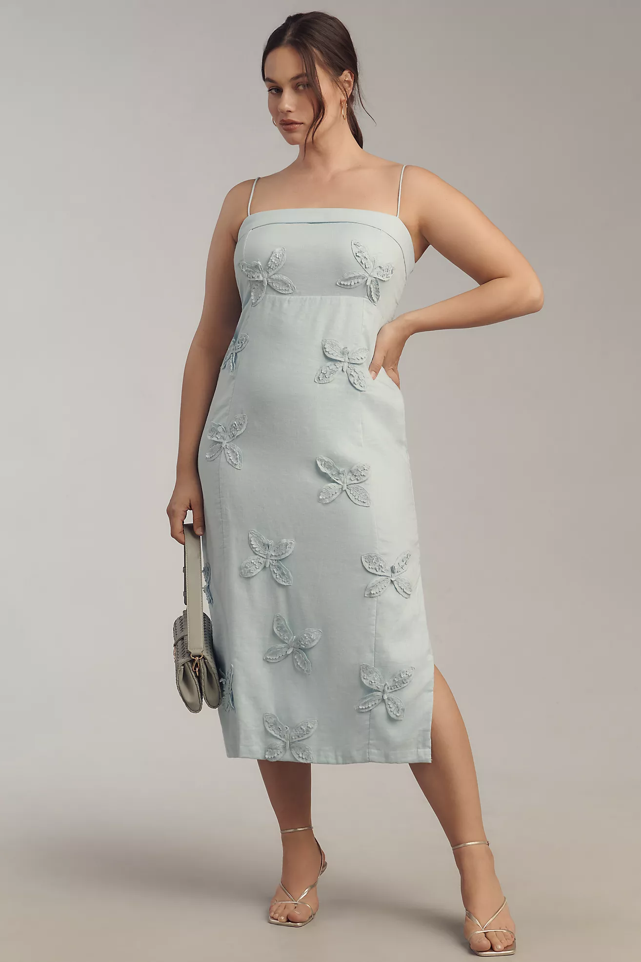 Maeve linen mixed sticker MIDI dress