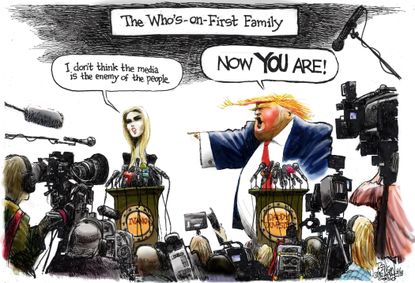 Political cartoon U.S. Trump Ivanka child separation media who’s on first