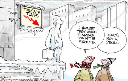 Political cartoon U.S. Winter Storm Grayson snow weather Confederate monuments