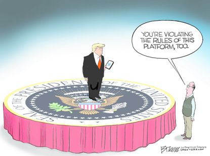 Political Cartoon U.S. Trump presidency Twitter