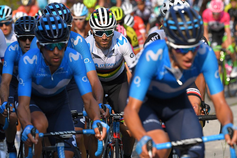 Alejandro Valverde in his new rainbow jersey
