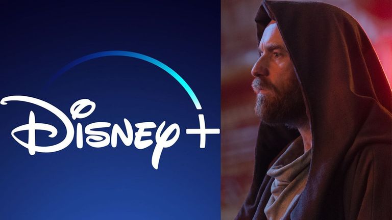 Disney Plus logo and Ewan McGregor as Obi-Wan Kenobi 