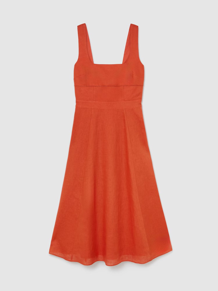 Reiss, Dorethea Linen Square-Neck Midi Dress
