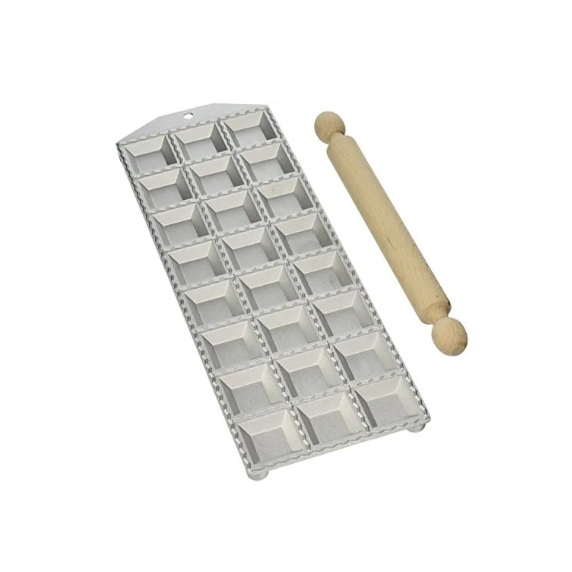 Eppicotispai 24-Hole Aluminum Square Ravioli Maker With Rolling Pin