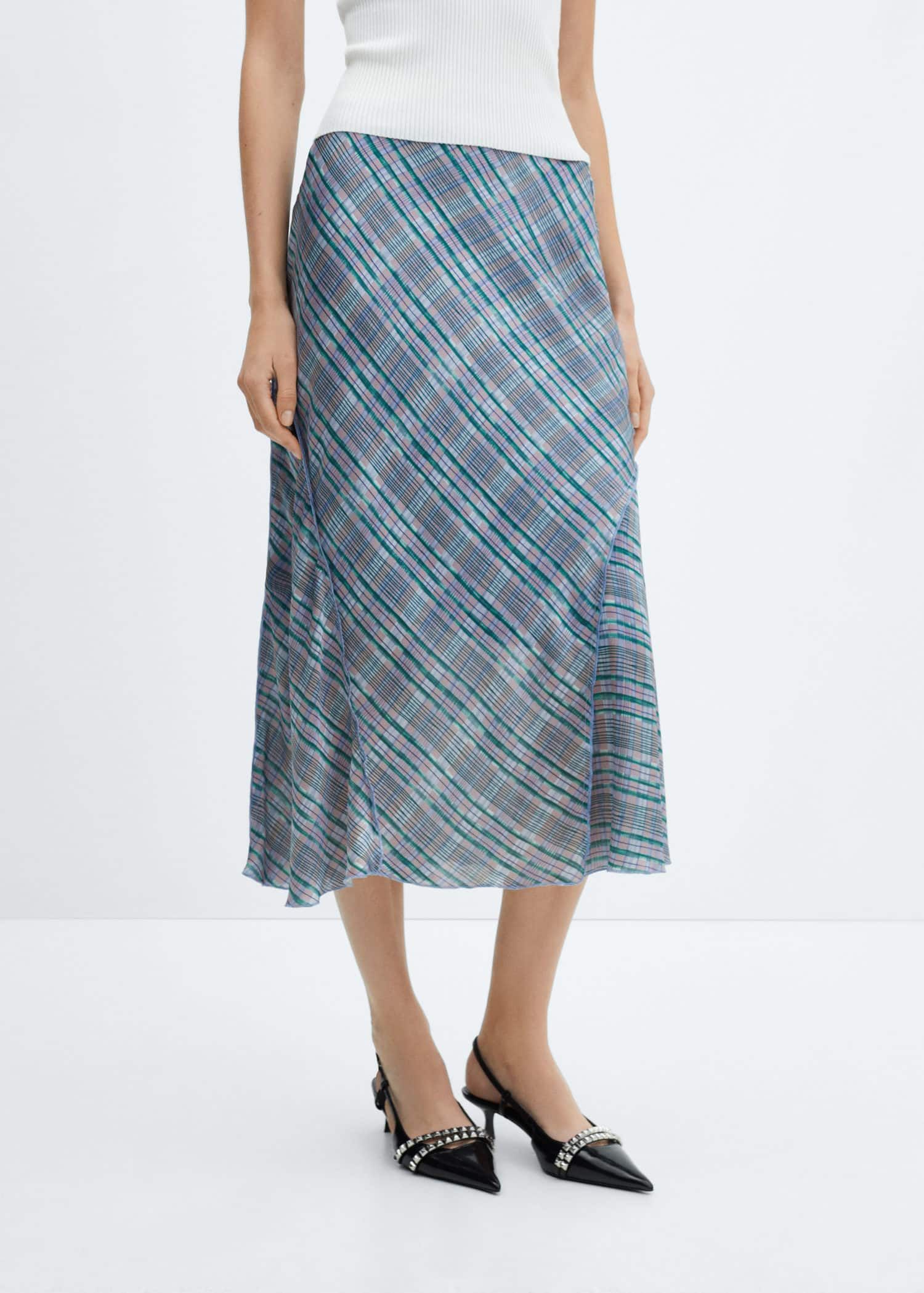 Mango, Satin Check Midi Skirt