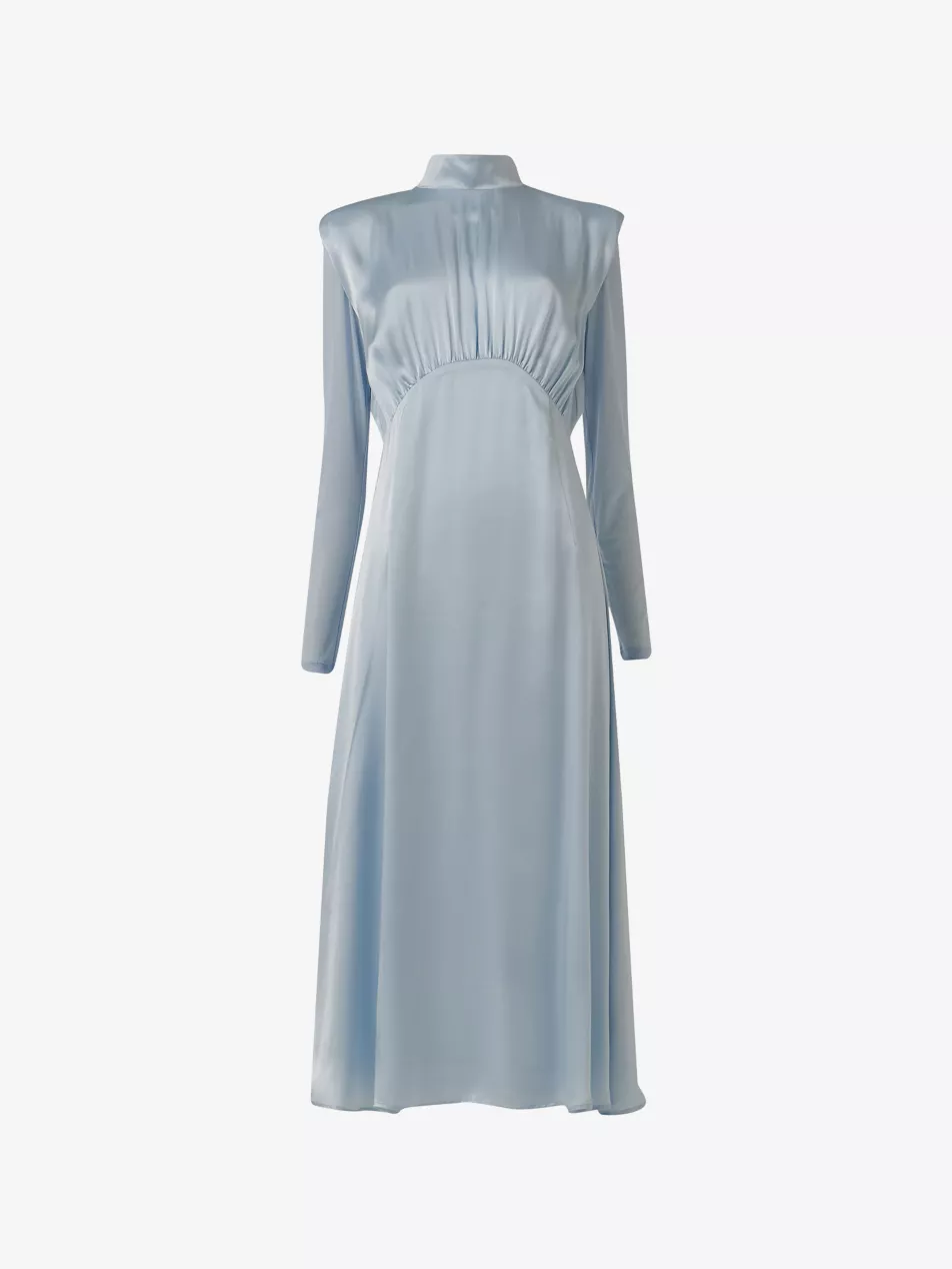 High-Neck Silk Midi Dress - S