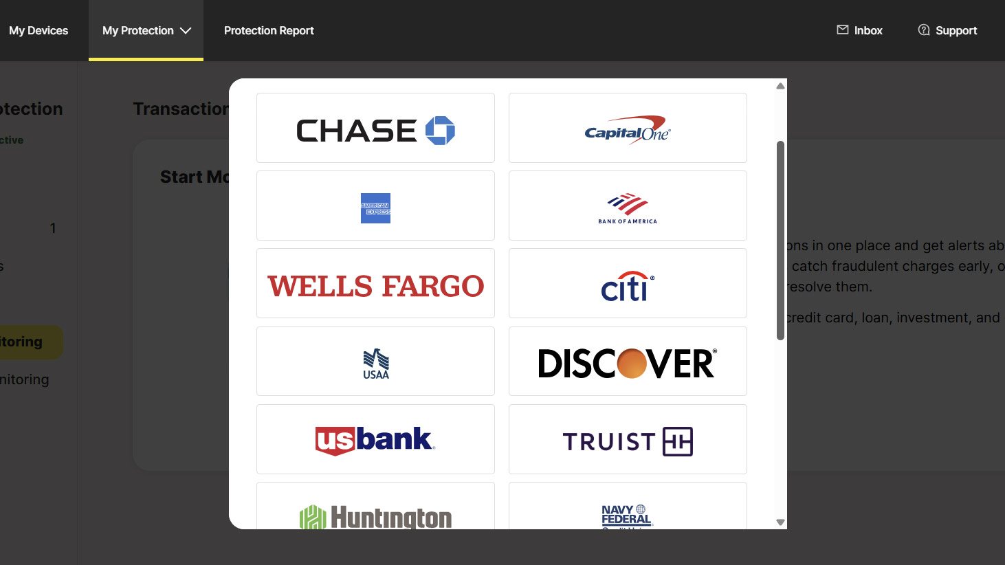 Screenshot of the LifeLock web interface