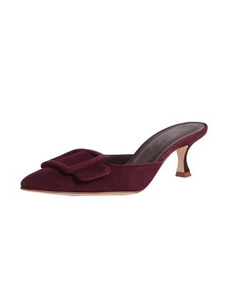 Divanne Heeled Mules for Women, Pointed Toe Slingback Pumps Buckle Kitten Heels Mules Slides Backless Dress Sandals-Burgundy-9m Us