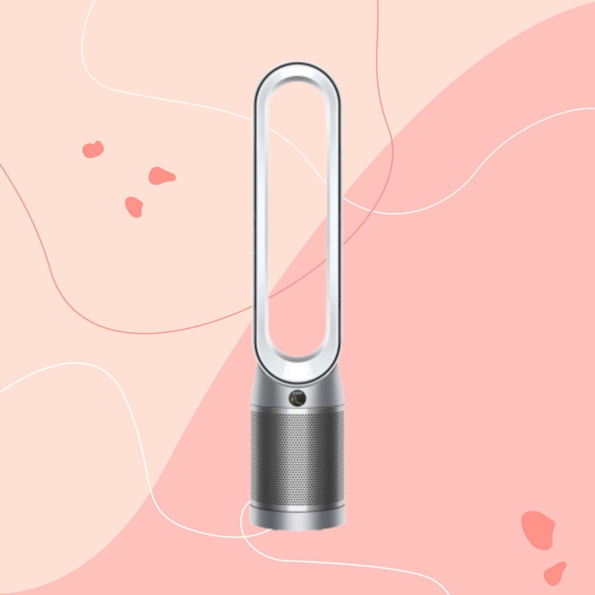 Dyson purifier auto react on a pink background